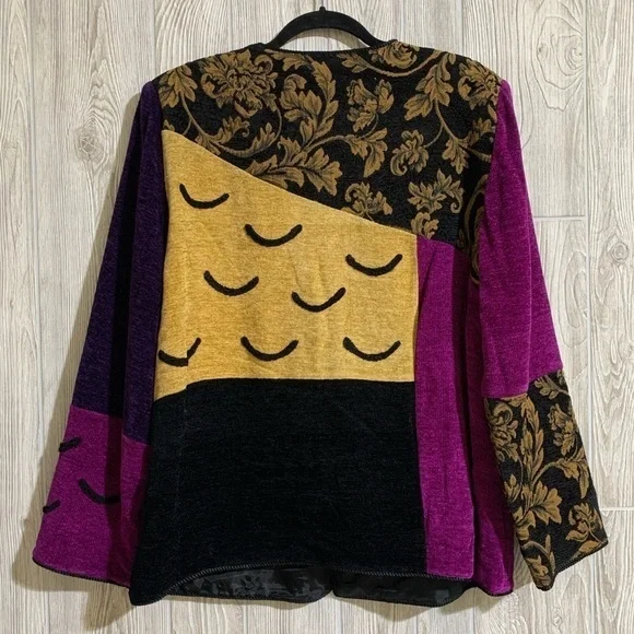 Vintage Patchwork Indigo Moon Artsy Art to Wear Blazer Jacket Size Large - Picture 7 of 11